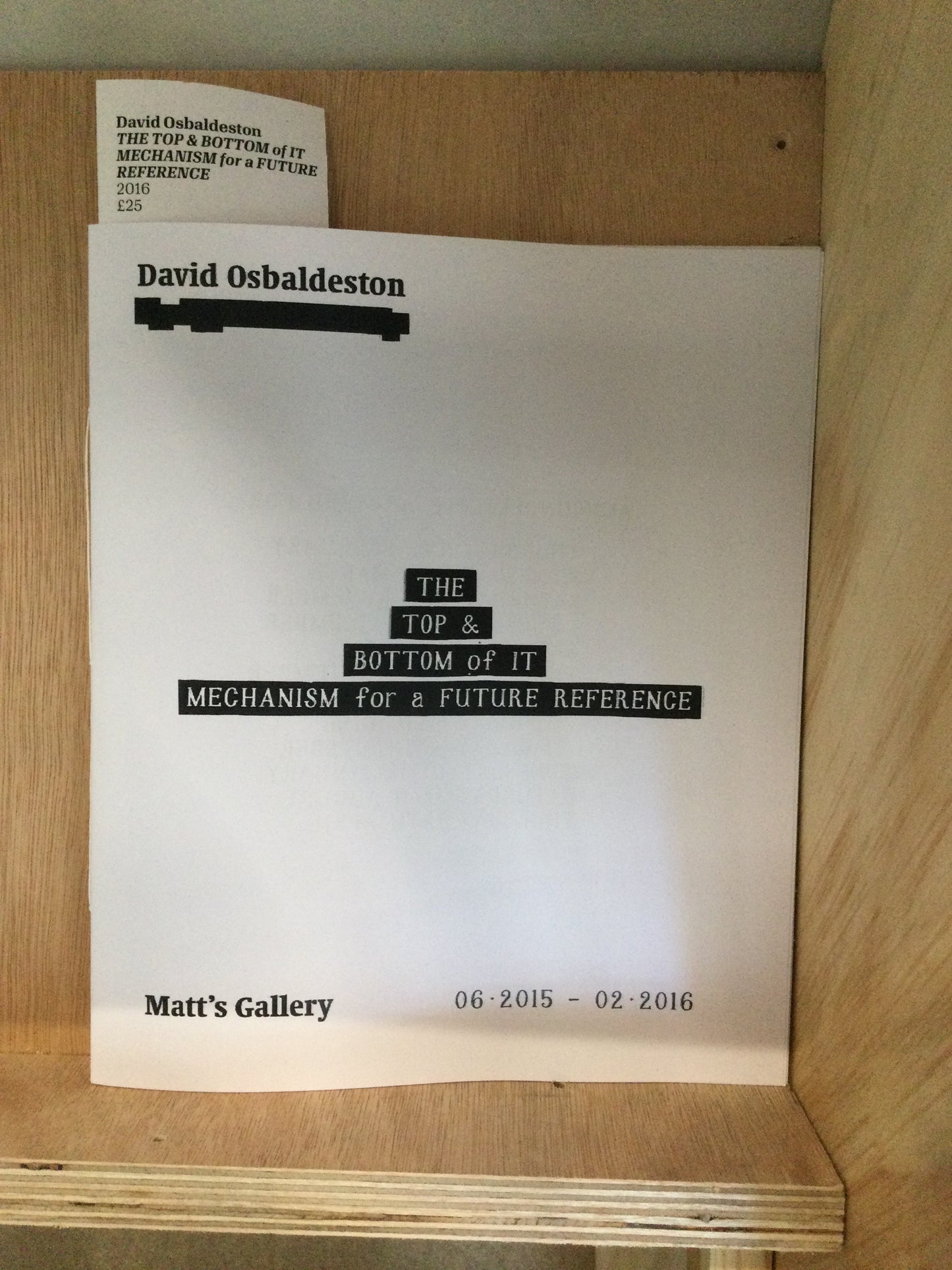 David Osbaldeston, The Top and Bottom of It, Mechanism for a future reference