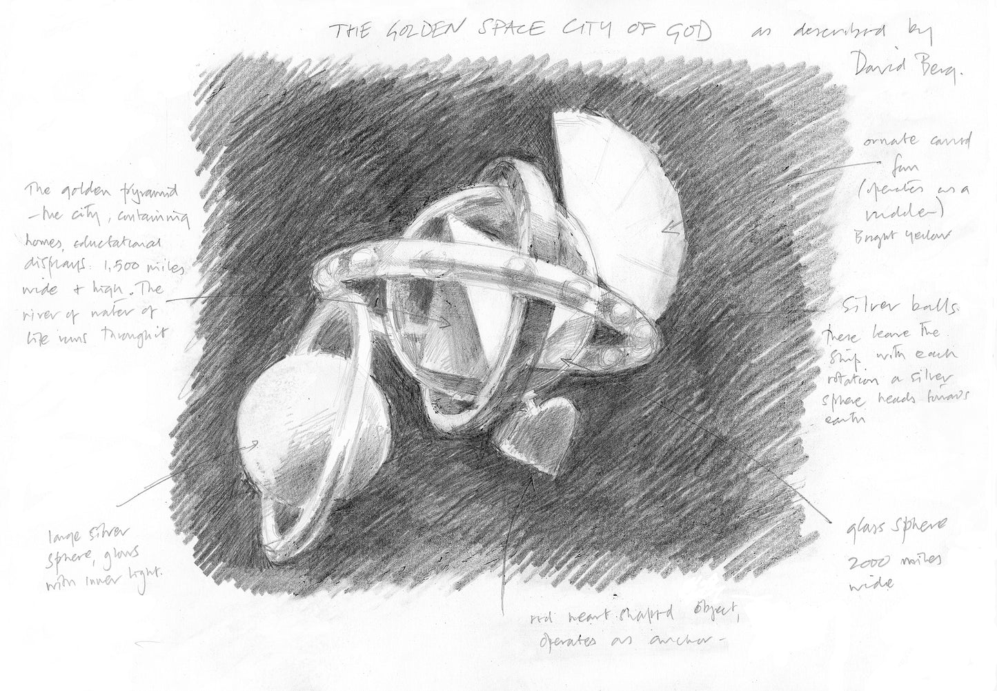 Richard Grayson, The Golden Space City of God as described by David Berg, black and white,  2009